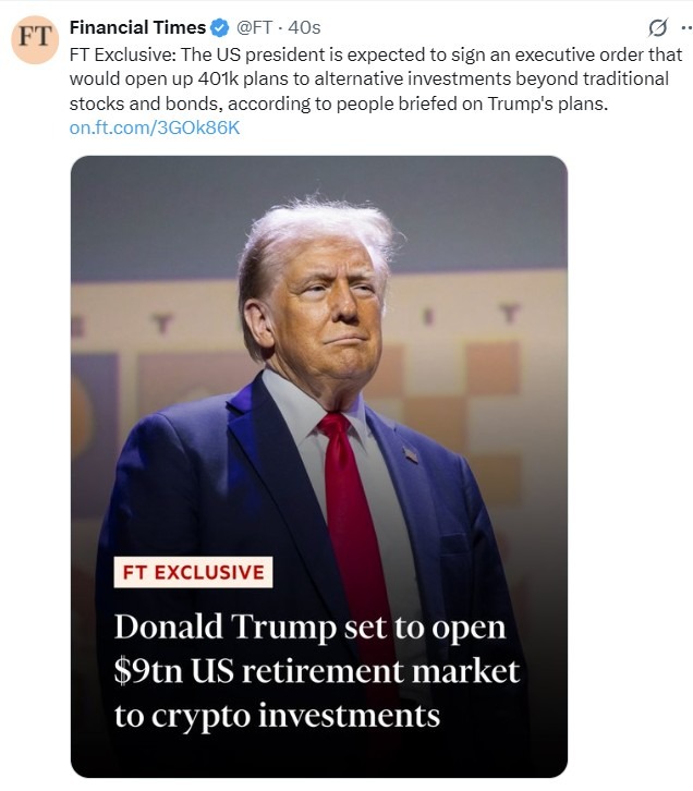 Financial Times crypto trump retirement funds 18 July 2025 2