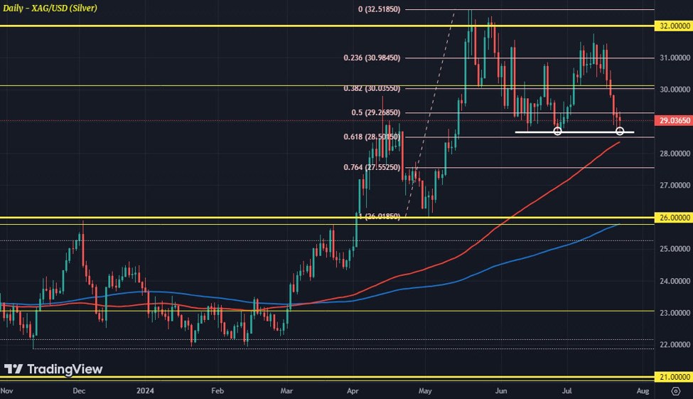 Silver hangs on at the June lows for now