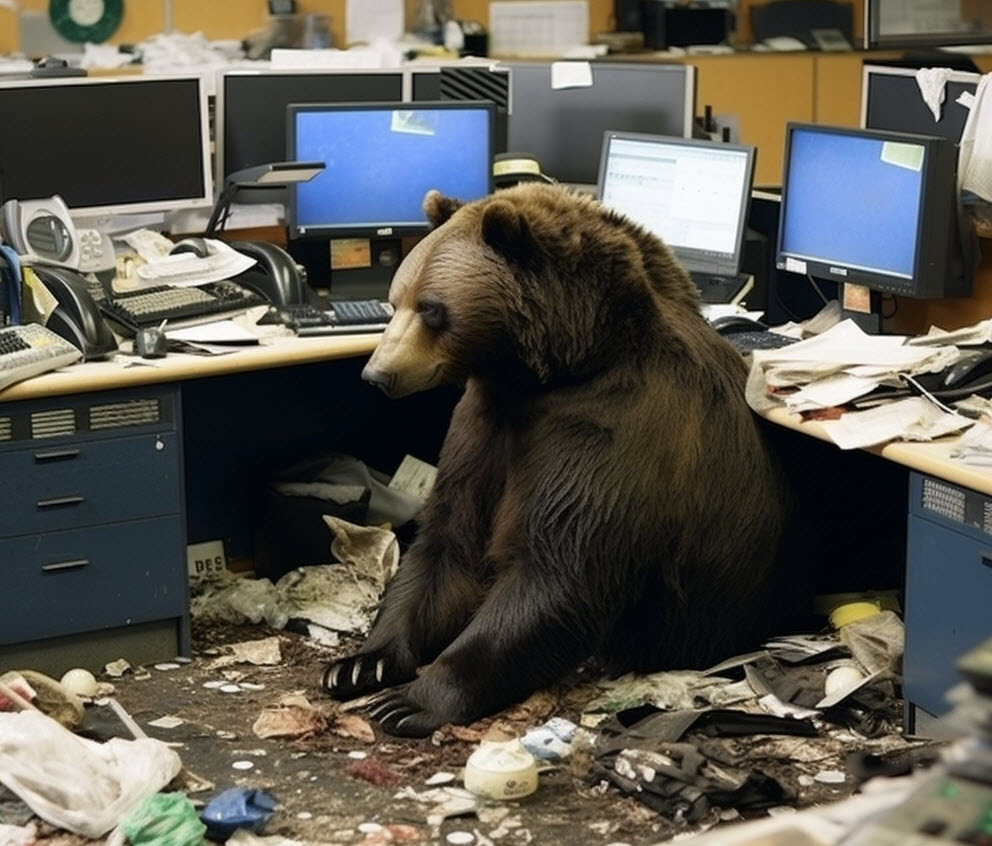 a bear trashing a trading floor