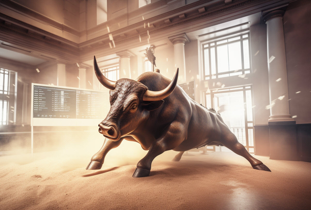 bull on a trading floor