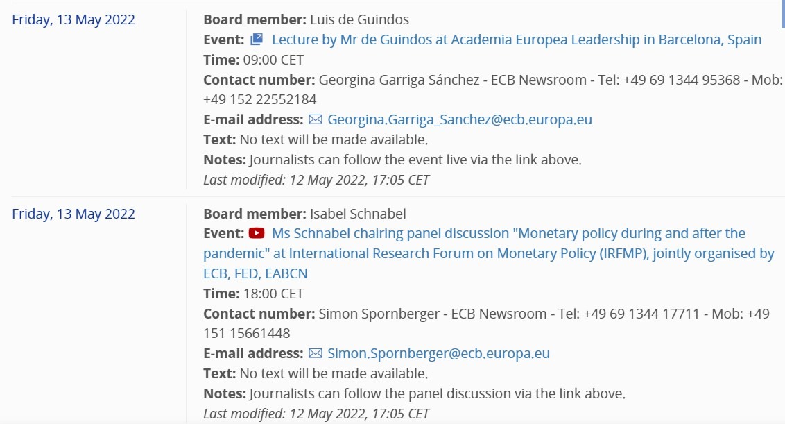 ecb friday 13 May 2022