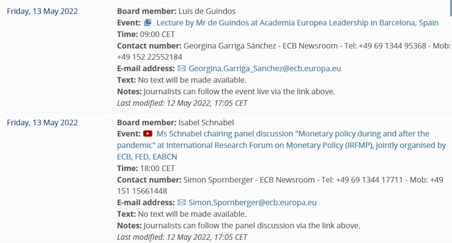 ecb friday 13 May 2022
