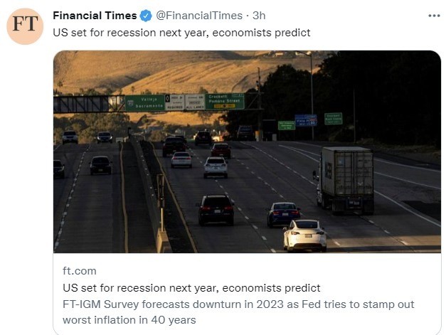 ft survey 2023 us recession 13 June 2022