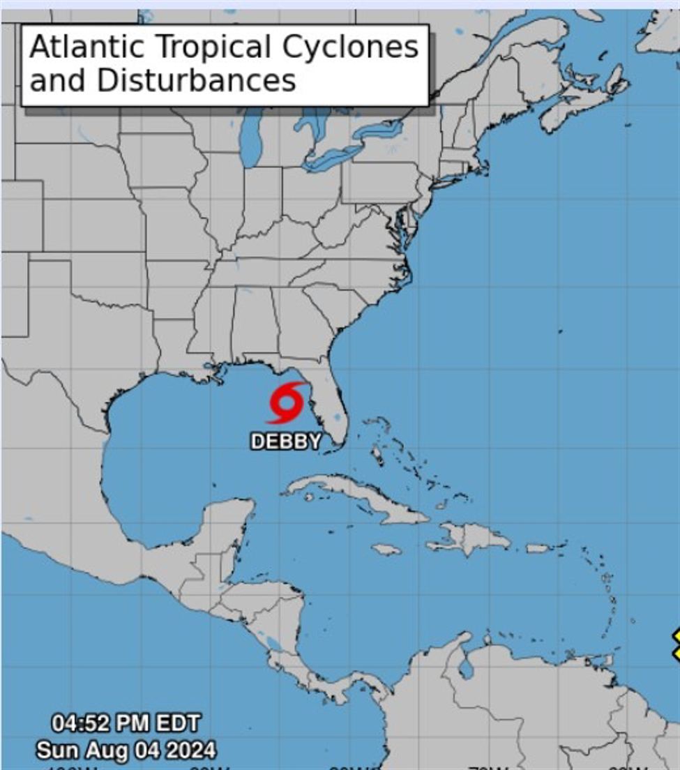 US NHC says Debby expected to become a hurricane Sunday night, slam Florida on Monday