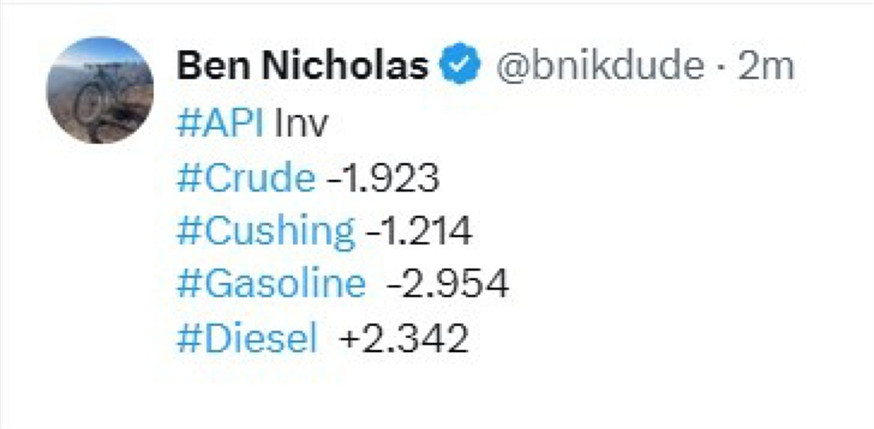 Oil - private survey of inventory shows a headline crude oil draw larger than expected