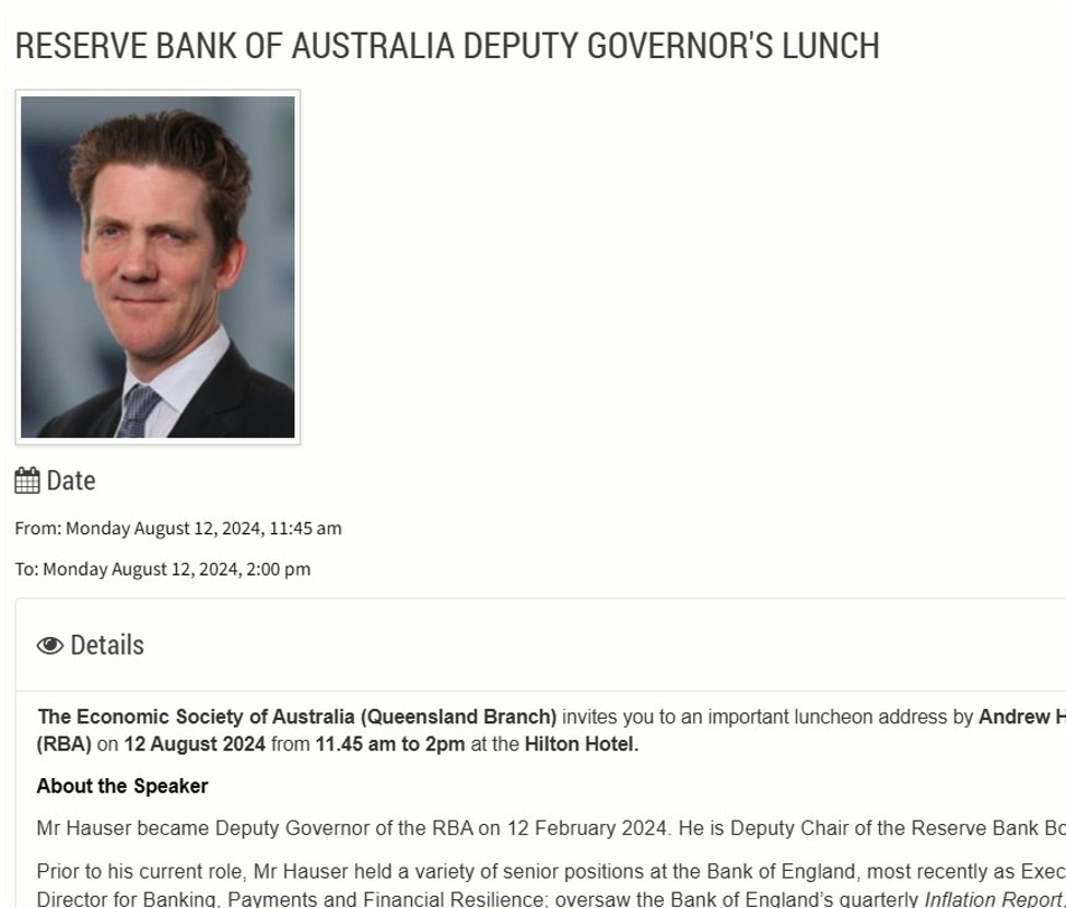 Economic calendar in Asia Monday, August 12, 2024 - RBA Deputy Governor Hauser speaking