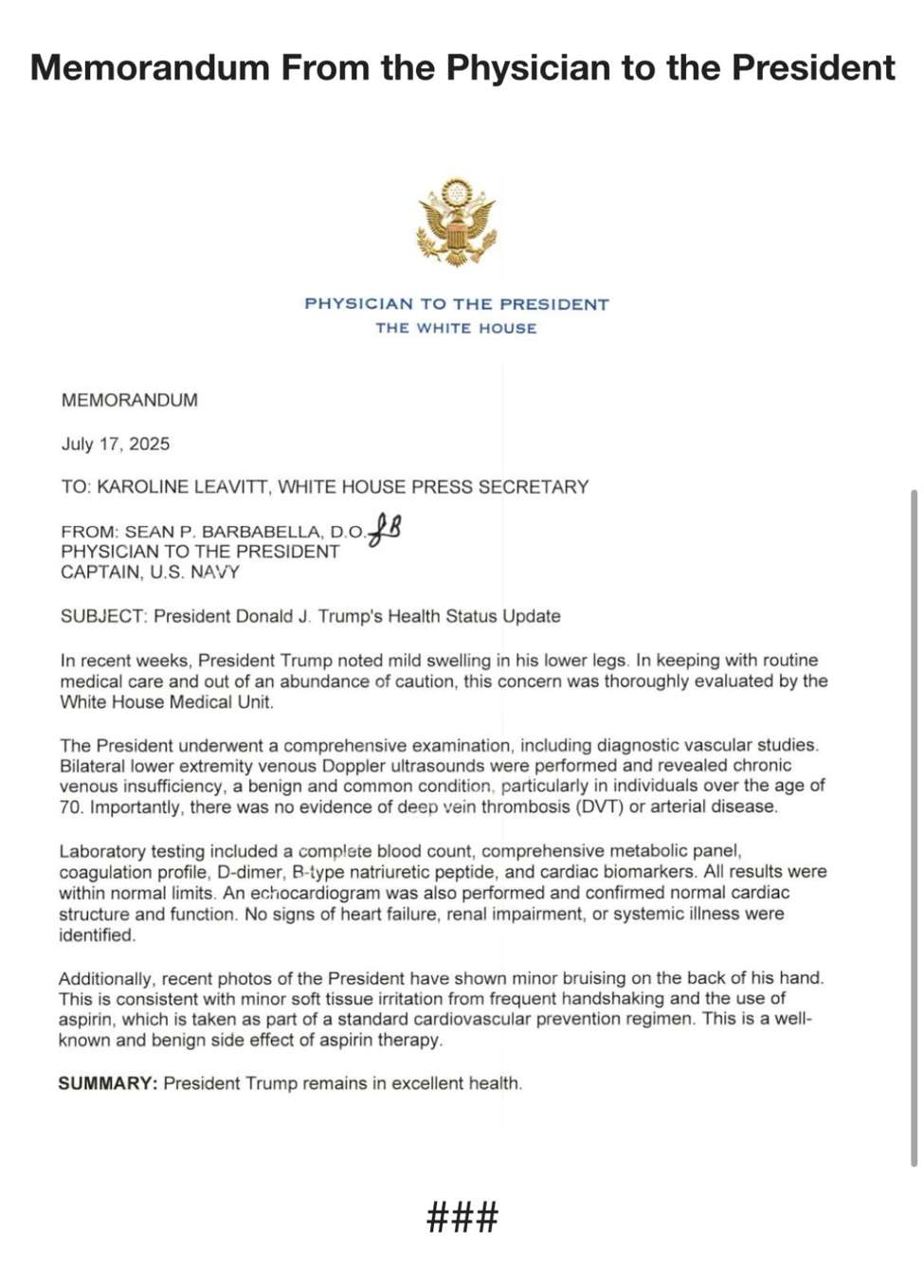 ICYMI - Trump health scare - legs swelling, minor bruising on hand. Reports are he's fine. | Forexlive